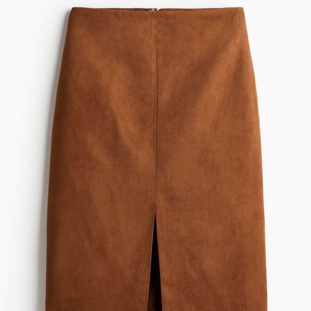 Knee length suede skirt